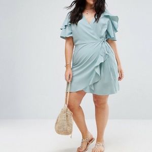 ASOS Midi Wrap Dress with Ruffle Sleeves